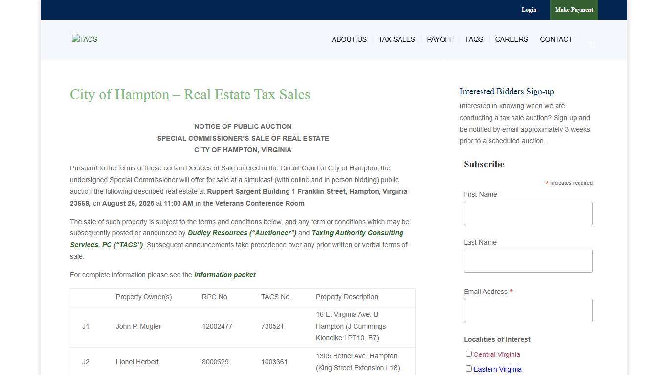 City of Hampton - Real Estate Tax Sales - TACS